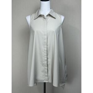 Zac & Rachel Women’s Sleeveless Stretch Button Down Top Size Small Tan Pockets